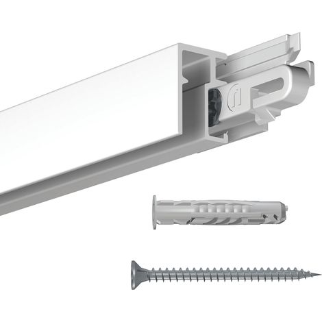 Cimaise Mini-Click Rail R10 200cm + clips de fixation + vis & chevilles multimatériaux - Cimaise Tableau Newly Blanc