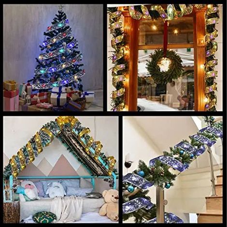 Guirlande ruban LED Noël 5cm x 5m 50 lumières double couche dorure or ambiance chaleureuse (1/5)