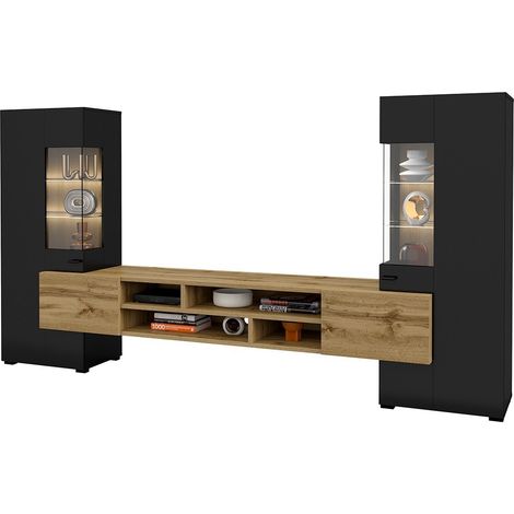 Set di 3 mobili da salotto collezione KOBEE. Colore nero e quercia. (1/5)