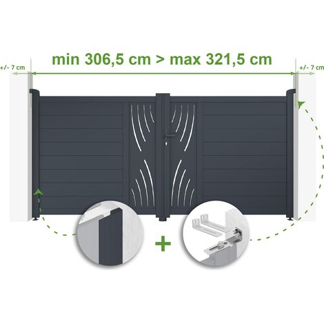 Portail battant ajustable en largeur VELETA 3m H.140cm Aluminium Gris Anthracite (1/4)