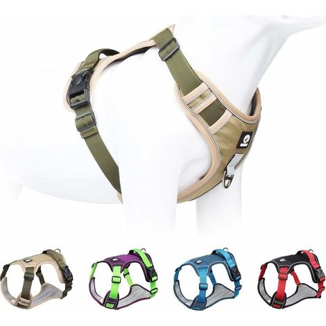 Harnais pour chien Harnais anti-traction pour chien moyen Harnais de sécurité anti-traction Harnais pour chien Harnais tactique pour chien Grand chien Réglable Réfléchissant Kaki M (1/5)