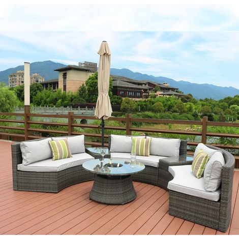 Abrihome Luxury Garden Furniture Set Casual Half Moon Rattan Dining Set with Cushions, Grey (1/5)