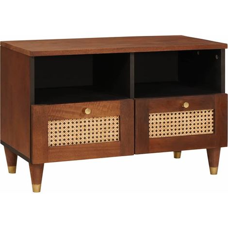 Meuble TV rectangulaire moderne espace de rangement 70 x 33,5 x 46 cm en bois de manguier marron