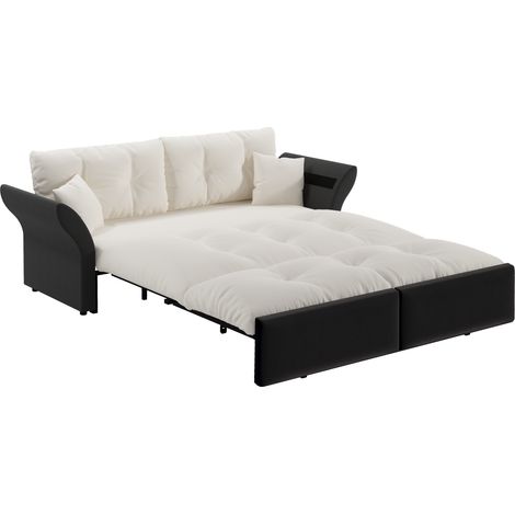 Divano letto estraibile 3 in 1 190 cm in velluto beige con 2 cuscini (1/5)