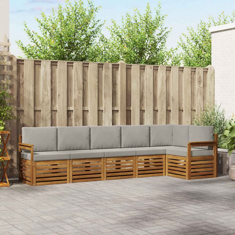 Ecksofa Set 6 pcs Natürlich und Hellgrau Massivholz Akazie (1/5)
