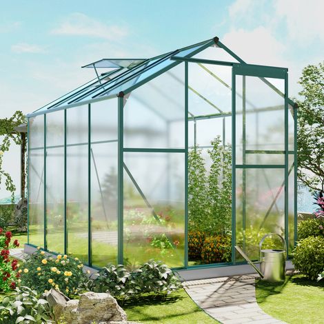 Serre en aluminium avec fondation 4,75 m² - 190 × 253 cm incluant. 1 fenêtre de toit et porte coulissante, serre de jardin, serre à tomates (1/5)