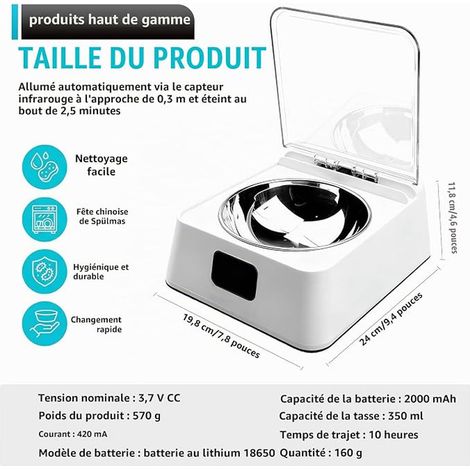 Cat Feeder, 350 ml with Infrared Sensor, Cat Food Dispenser for Cats and Small Dogs, USB Rechargeable (1/2)