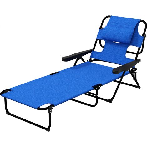 Lettino Prendisole da Giardino Pieghevole 72x194x31 cm in Acciaio e Tessuto a Rete Blu Scuro (1/5)
