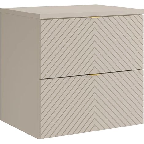 Mobile sotto lavabo sospeso a spina di pesce con ripiano Beige 60 cm - DORIONI (1/4)