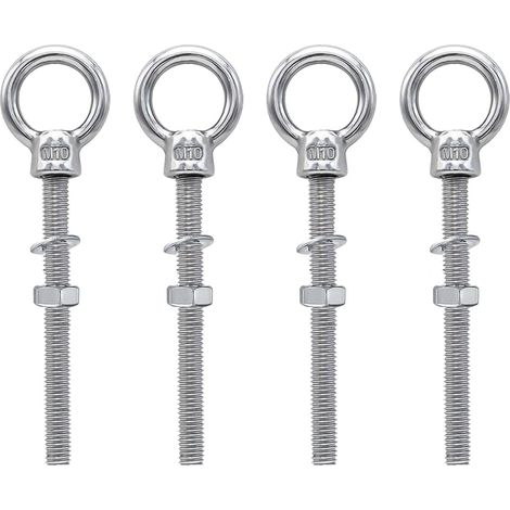 Vis à œillets - Lot de 4 - Acier inoxydable 316 - M10 x 120 mm - Fixation corde et câble - Pour bois et métal (1/5)