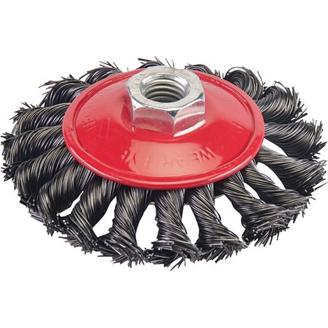 Brosse metallique roue conique a fils d'acier torsades Ø 100 mm
