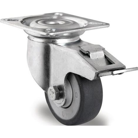 Lenkrolle mit Totalfeststeller Rad-Ø 100 mm Tragfähigkeit 100 kg mit Anschraubplatte Kugellager Gummi grau (1/2)
