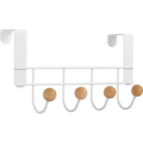 Crochets de porte arrière en fer forgé, style cerisier chinois, sans perforation, porte-serviettes horizontal blanc, 4 crochets, pour le rangement des chapeaux et autres accessoires de maison.