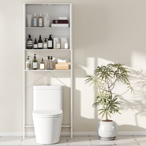 Meuble suspendu pour salle de bain au-dessus des toilettes et machine à laver, blanc, 64x20x180 cm, avec armoire et étagère ouverte (1/5)