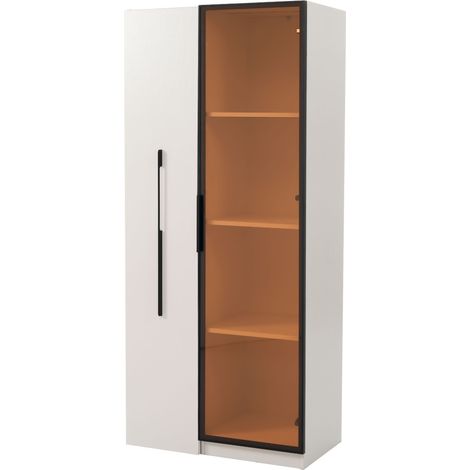 Vitrine, mobile sur roulettes, avec tiroirs, éclairage led, 70 x 40 x 160 cm, verre trempé et verre, blanc (1/5)