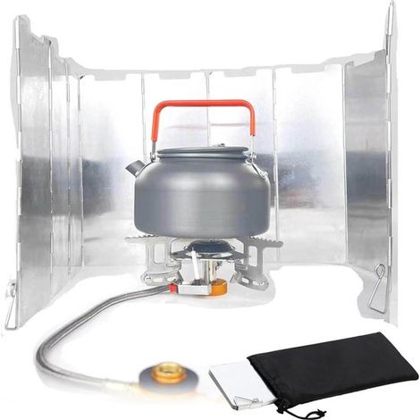 Paravientos para hornillo de camping, 10 piezas, plegable, aluminio, ligero, plegable, para barbacoa, horno y hornillo de gas de exterior. (1/5)