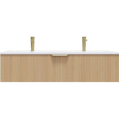 Homifab – Meuble de salle de bain suspendu double vasque 120cm – 1 tiroir – Chêne cannelé – Finition mate – Fabrication française (1/5)