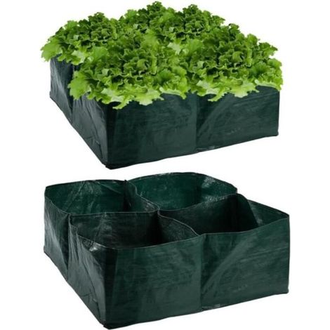 4-Piece Garden Fabric Bags, Raised Garden Beds with 4 Dividers, Plant Grow Bags with Handles and Drainage