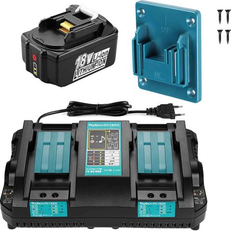 Batterie 18V pour Makita BL1850B BL1860B BL1840 BL1830 BL1815 LXT DMR107 DMR108 avec LED + Chargeur double + Cadeau : Pendentif d'outil