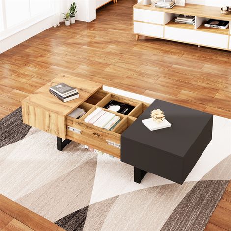 Fortuna Lai – Table basse coulissante 100-155x55x40cm – Rangement caché – Bois et métal – Design moderne pour salons et bureaux (1/5)
