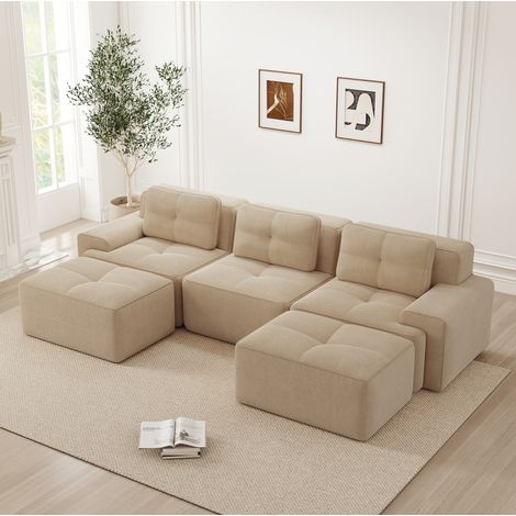 Modulares U-Sofa 293x177x69 cm Beige Cord mit tiefem Sitz und montagefreiem Design (1/5)
