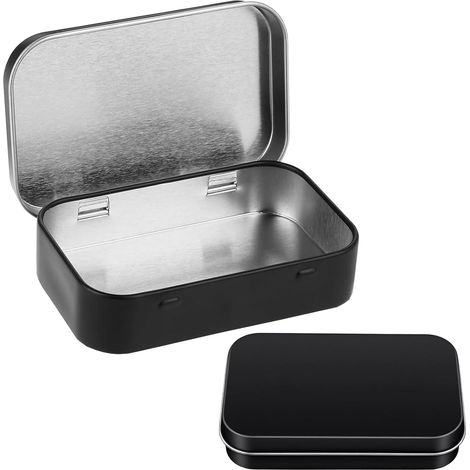 Pack of 2 Dense Tin with Lid, Rectangular Tin 95 x 60 x 20 mm, stainless steel metal box, empty portable for coins, sweets, keys, etc. small items, black