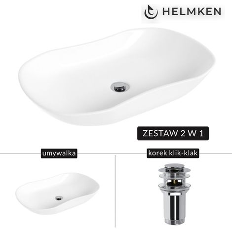 Vasque à poser Helmken 57066000 (66 x 41 cm) blanche + bonde clic-clac chromée (1/5)