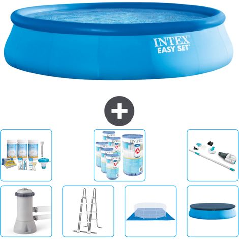 Intex runder aufblasbarer Easy Set-Schwimmpool – 457 x 107 cm – Blau – Inklusive Zubehör CB45