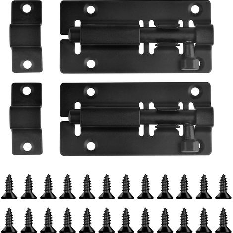 2 pièces Verrou de porte 3" (7,6 cm) Argent Acier inoxydable Verrou de porte Loquet de porte coulissante avec vis Verrou de portail, pour toilettes cour garage abri portes intérieures Serrures de (1/5)