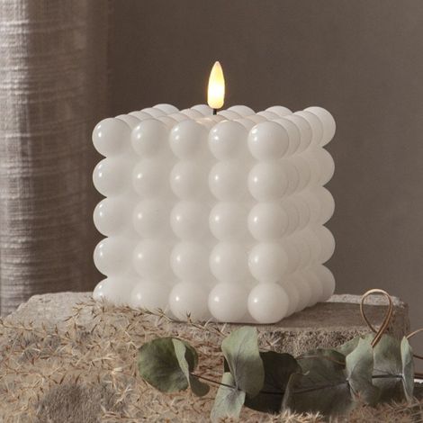Bubble Kerze Dot, Echtwachs, weiß, warmweißes LED Licht, 10x12,5cm (1/5)