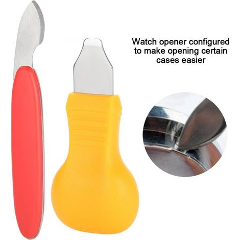 Tool set for opening watch case backs (2-piece), watch repair tool set, simple battery replacement set for household clocks (2-piece, red and yellow, 1 yellow lever tool, 1 red lever tool)--DTEKGAZ
