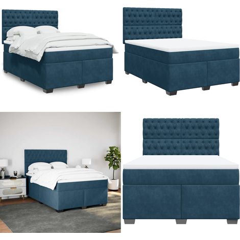 Giroletto a Molle con Materasso Blu 140x190 cm in Velluto - Materasso a molle insacchettate - Letto a molle