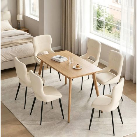 MEUBLIV Chaise de salle à manger 43 x 40 x 86 cm beige – dossier ajouré, lot de 6 (1/4)