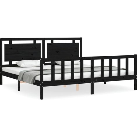 Maison Exclusive - Massivholzbett mit Kopfteil Schwarz 200x200 cm