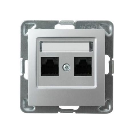 Impresión plata pt doble enchufe para ordenador cat 5e sin marco