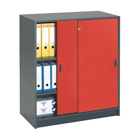 Armoire bois 100 x 90 cm corps anthracite - portes coulissantes cerise - Maxiburo