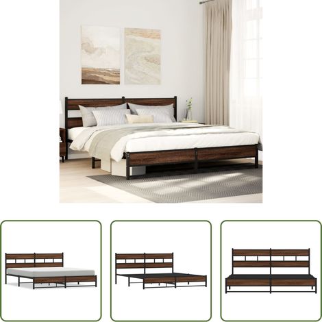 Metallbettgestell - Metallbett ohne Matratze Braun Eichen-Optik 183x213 cm (1/5)