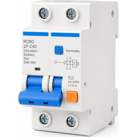 Disjoncteur différentiel 2P 40A courbe C 6kA EN61009