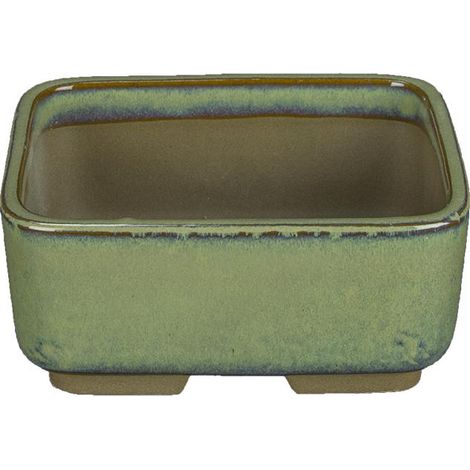 Vaso per bonsai Giapponese Morrisan rettangolare in gres smaltato verde chiaro 11x8,5x4,5 cm - B03-3-4E