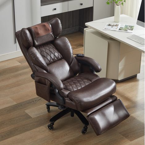 Fauteuil salon massage inclinable cuir PU marron OKMYHOME (1/5)