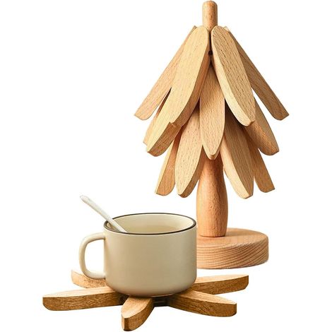 Trivets pour Plats Chauds en Forme d'arbre sous-Verre en Bois  Set de dessous de casserole pour cuisine Cuisine Appartement Dortoir Noël Batterie de cuisine (1/5)
