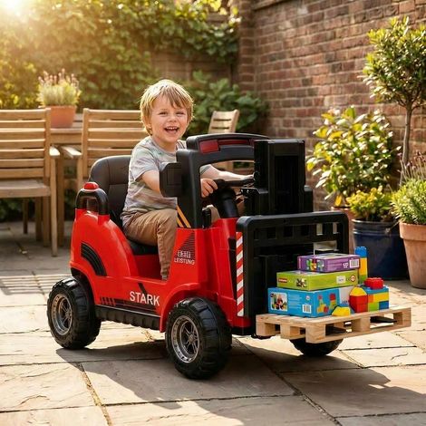 GARVEE Kinder Elektro Gabelstapler 12V, Aufsitzfahrzeug mit Hebefunktion, Fernbedienung, Musik, Hupe, LED, 2 Fahrstufen, max. 30 kg, ab 3 Jahren, Rot (1/5)