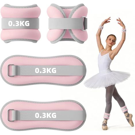 Lot de 2 (0,3 kg par Pièce) Poids Cheville, Poids de Poignet, Manchettes Lestées, Adaptés aux Débutants et Enfants pour Exercices de Danse, Jogging et Fitness (Rose) (1/5)