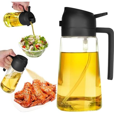 Botella rociadora de aceite 2 en 1 de 500 ml para aceite de cocina, vertedor y rociador de botella de aceite, rociador de aceite de oliva, dispensador rociador de vinagre, para cocinar, hornear, asar  (1/5)