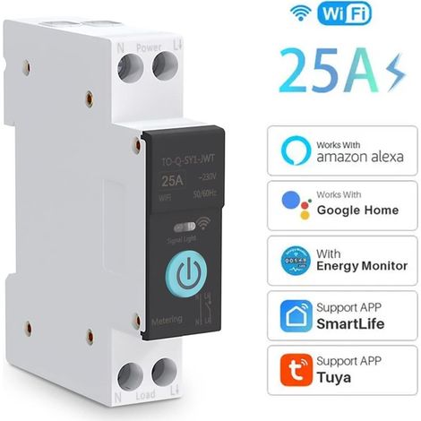 Tuya Smart Switch WiFi su Guida DIN con Contatore di Energia 25A (1/5)