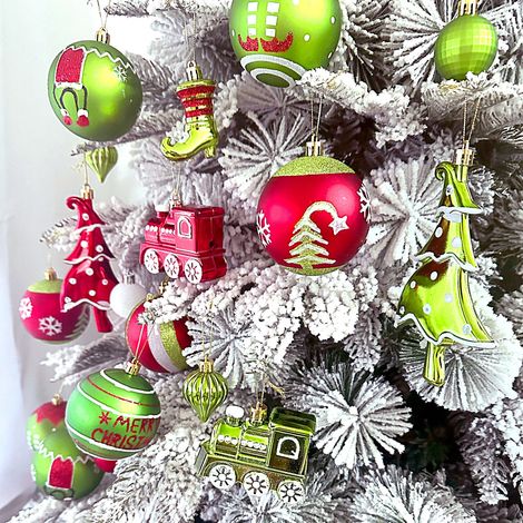Boule De Noel - 34 Pièces En Mousse Anticassure - Rouge Vert Blanc - 8 Cm - Décoration Arbre De Noël Intérieur Extérieur (1/5)