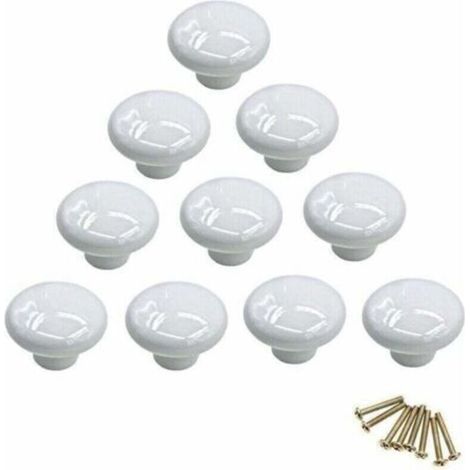 Weiße Keramik-Möbelknöpfe – Set mit 10 Knöpfen, 32 mm – 25 mm Schrauben inklusive – Vintage-Dekoration für Schubladen und Schränke (1/5)