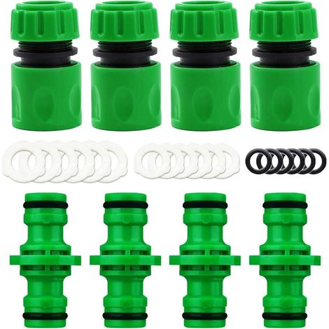 Set mit 8 Gartenschlauchverbindern – Enthält 4 Endverbinder und 4 doppelte Verlängerungen (männlich).