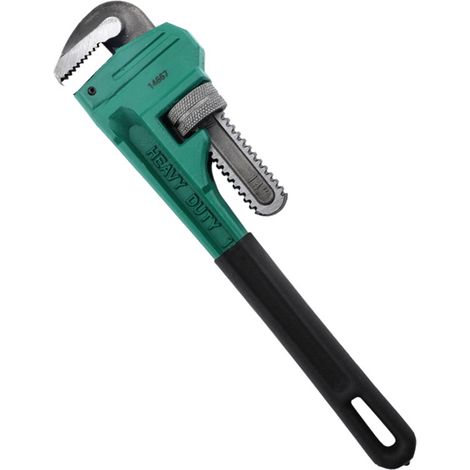 Clé à pipe robuste de 35,5 cm (14 pouces) en acier au carbone, réglable, pour la plomberie, les travaux de rénovation et l'entretien industriel. (1/5)