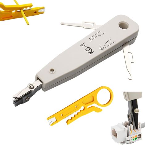 Punch Down Tool RJ45 with Wire Cutter, Insert Tool for Patch Panels, Network Sockets and Installation Cable, Tool Pliers, Ethernet Cable Stripper (Grey) (1/5)